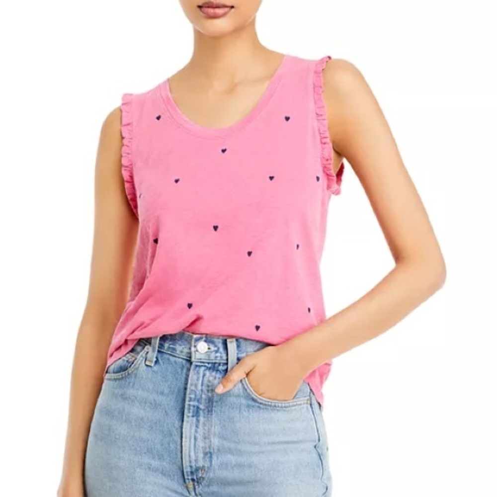 Sundry Pink Ruffle Trim Little Hearts Tank Top